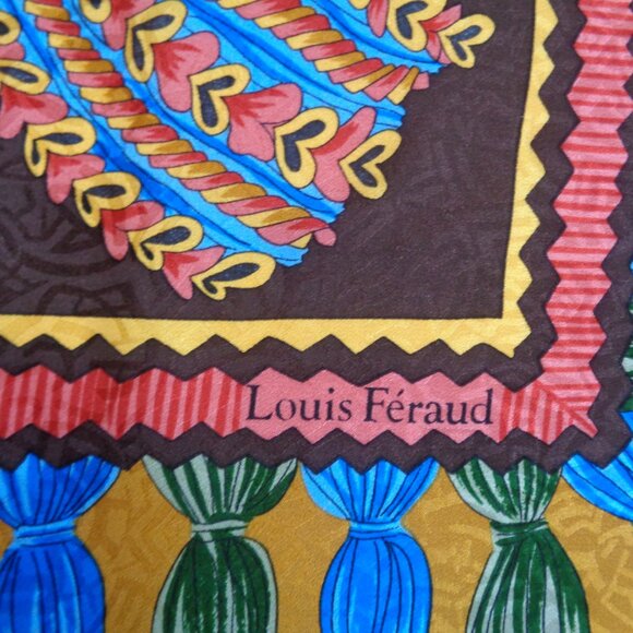 Vintage LOUIS FERAUD Multicolor 34" SILK SCARF Hand Rolled Tassel Print - Picture 2 of 7